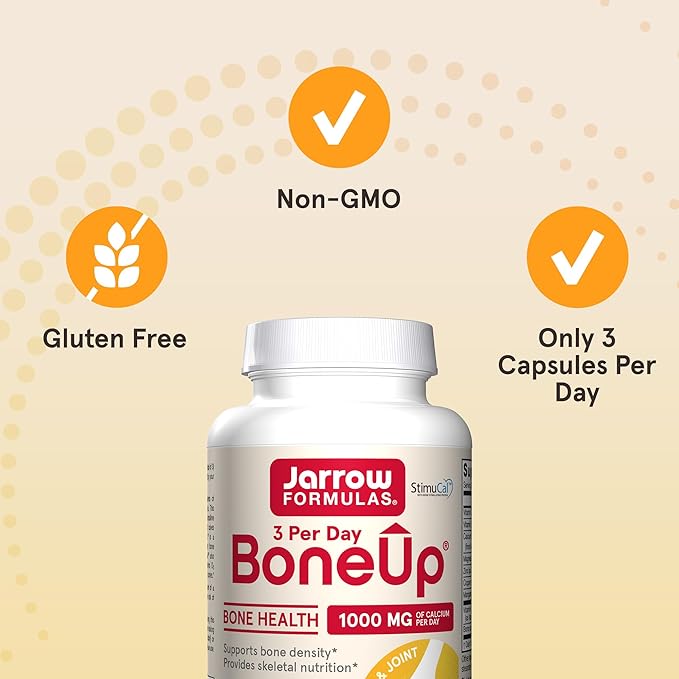 Jarrow Formulas BoneUp Three Per Day for Bone Density and Skeletal Nutrition, Includes Vitamin D3, K2 (as MK-7) and Calcium, 90 Capsules, 30 Day Supply