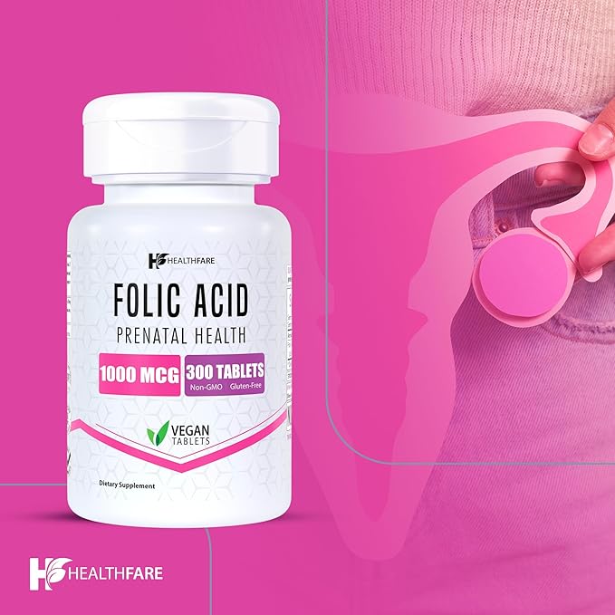 Folic Acid 1000mcg | 300 Veg Tablets | Vitamin B9 | Gluten-Free | Non-GMO | Made in USA