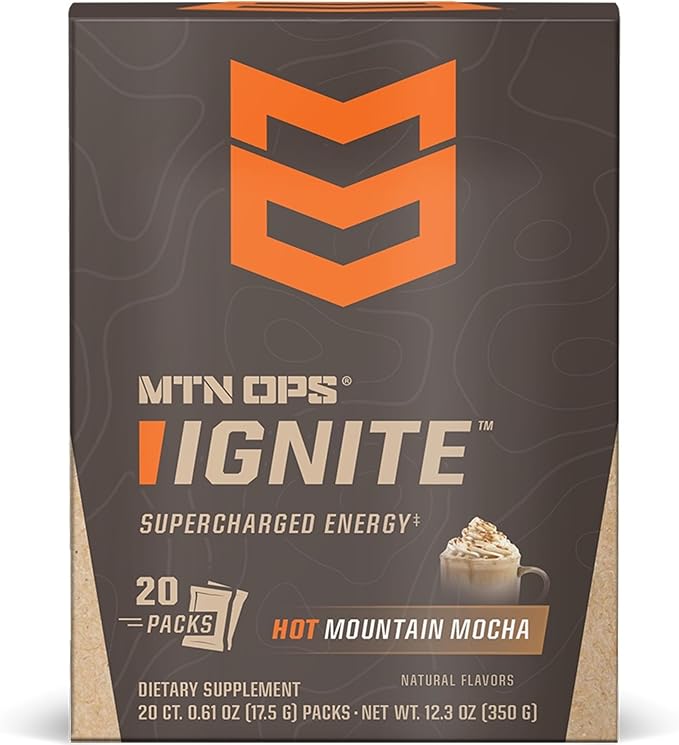 MTN OPS Hot Ignite Instant Coffee Nootropic & L-Arginine L-Citrulline for Cognitive Clarity, Mental Focus & Nitric-Oxide Boost | 200mg Caffeine per Serving, 20 Servings | Mountain Mocha Trail Packs