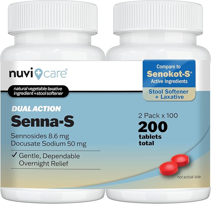 Senna Plus Laxative Stool Softener - Docusate Sodium (50mg) Stool Softener with Stimulant Laxative Sennosides (8.6mg) - Compare to Senokot-S for Occasional Constipation Relief* (2 Pack)