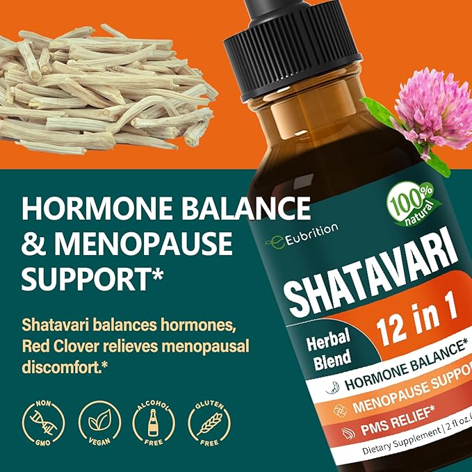 Shatavari (Shitabari) Drops for Women Support Menopause Relief, Herbal Supplement for PMS Support, 12-in-1 Formula with Wild Yam, Vitex Berry Extract. 2oz