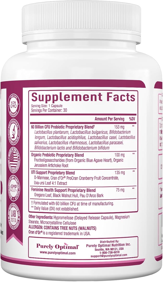 Purely Optimal Premium Probiotics (Various Types) with Organic Prebiotics & Digestive Enzymes (30 Count (Pack of 1), Unflavored)
