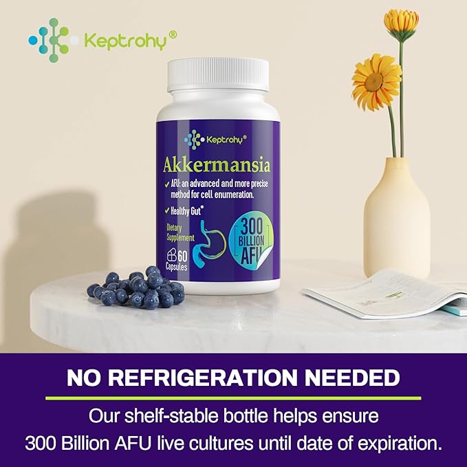 GLP-1 Supplement - 300 Billion AFU Akkermansia Probiotic for Women & Men, Akkermansia Muciniphila for GLP-1 Production, Digestive, Gut, Immune Health, Enhances Gut Digestive Lining function, 60 Count