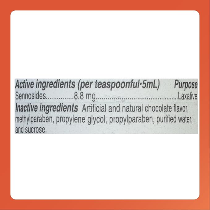 Rugby 8.8 mg Senna Liquid - Made with Natural Vegetable Laxative Sennosides - Promotes Occasional Constipation Relief - Chocolate Flavored - 8 Fl. Oz.