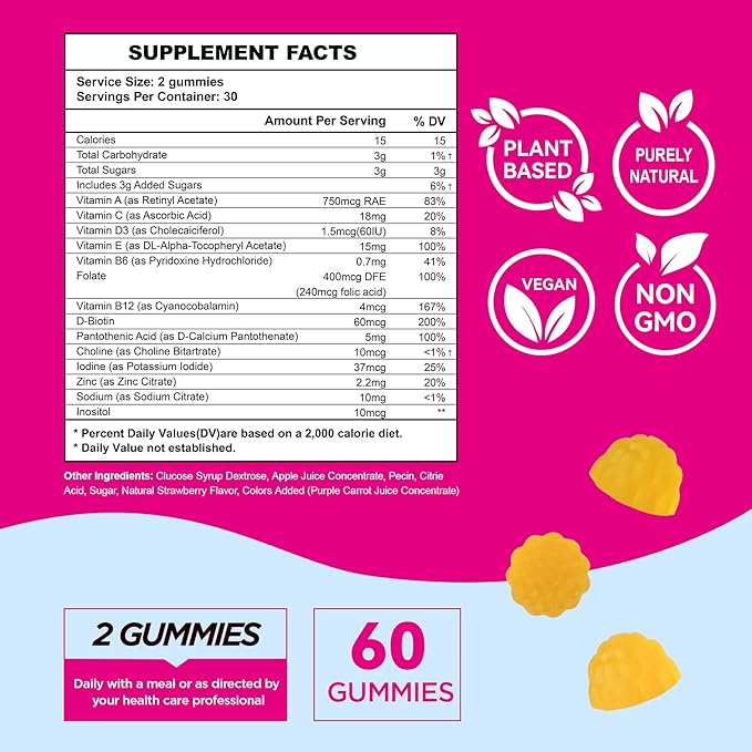 Fertility Gummies for Women to Get Pregnant Fast, Folic Acid Conception Gummies to Boost Fertility for Her, 60 Count Fertility Vitamin Gummy Support Hormone Balance, Ovulation & Period Cycle
