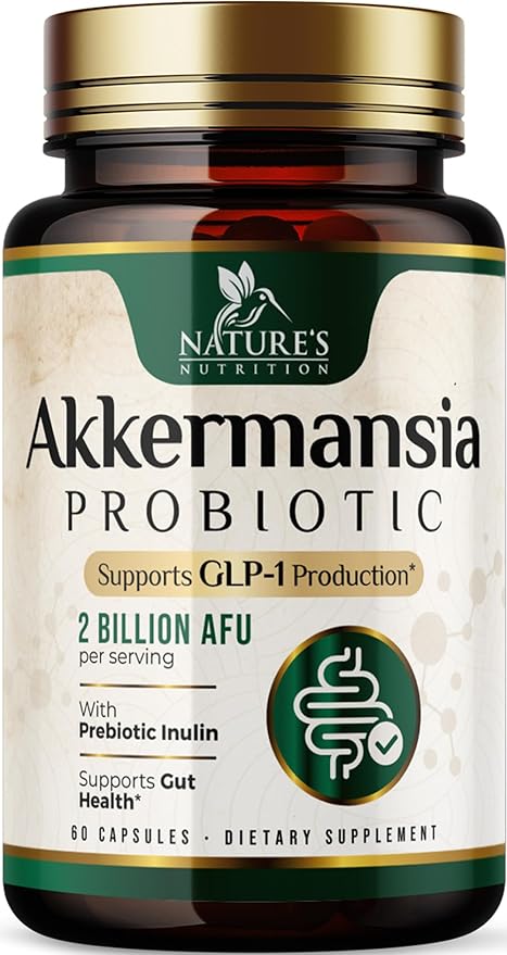 GLP-1 Akkermansia Probiotic Supplement for Women & Men, Akkermansia Muciniphila GLP 1 Probiotics with Prebiotic, 2 Billion AFU, Natural Digestive, Gut Health, & GLP 1 Production Support, 60 Capsules