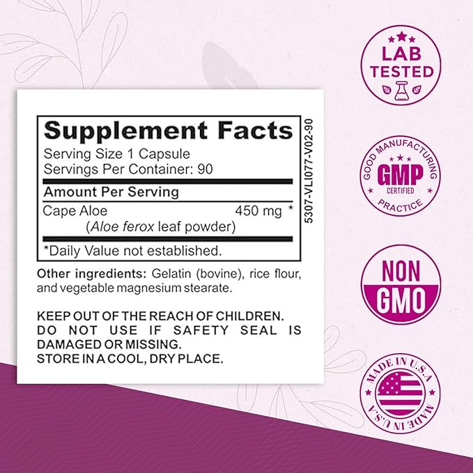 Pure Cape Aloe Herbal Laxative for Constipation Relief - Healthy Bowel Movement - Natural Colon Cleanse & Detox Dietary Supplement - Specially Designed for Women by Ladyme - 90 Capsules