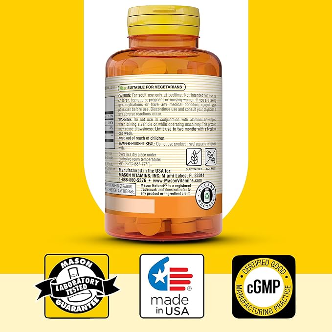 MASON NATURAL Melatonin 3 mg with B6 and Calcium, Natural Sleep Aid, Supports Healthy Sleep & Rest, 60 Tablets