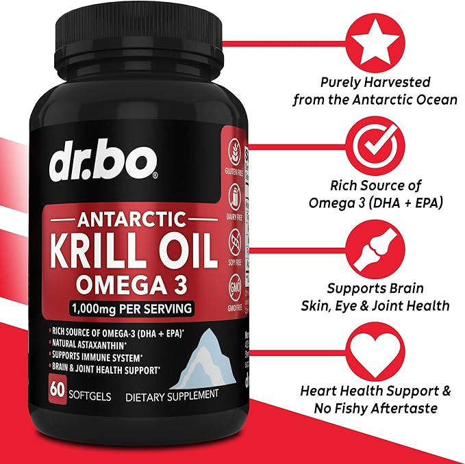 Krill Oil Omega 3 500mg - Antarctic Krill Oil 1000mg Softgels Capsules EPA, DHA, Astaxanthin, Phospholipids - Omega 3 Fatty Acids Supplements, Natural Pure Supplements for Women & Men - 60 Softgels
