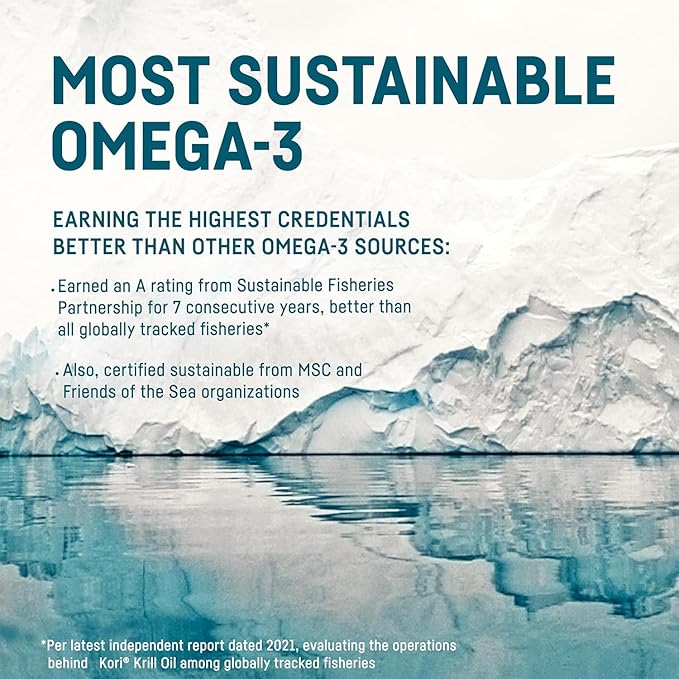 Kori Krill Antarctic Krill Oil Omega 3 Supplement, EPA & DHA, with Superior Absorption vs. Fish Oil, 800 mg, 90 softgels