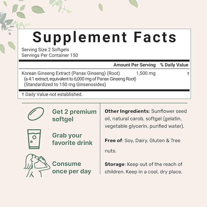 Micro Ingredients Red Panax Ginseng Supplement 6,000mg Per Serving, 300 Softgels | High Potency Korean Ginseng Root Extract with Active Ginsenosides | Supports Energy & Immune Health | Non-GMO