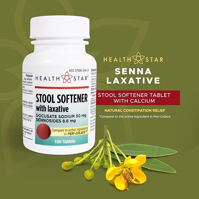 GeriCare Senna Plus Laxative & Stool Softener Tablets 50mg / 8.6mg Strength Natural Vegetable Stimulant Laxative | Gentle Constipation Relief | Docusate Sodium for Bowel Movement
