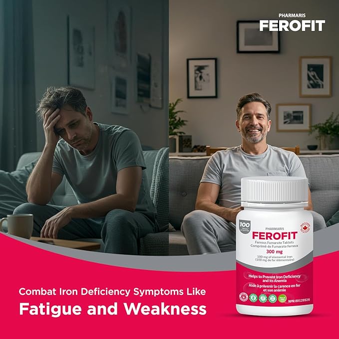 Ferofit - Ferrous Fumarate Tablets 300mg | 100mg of Elemental Iron | Prevent Iron Deficiency Anemia | Prevent Associated Tiredness & Fatigue