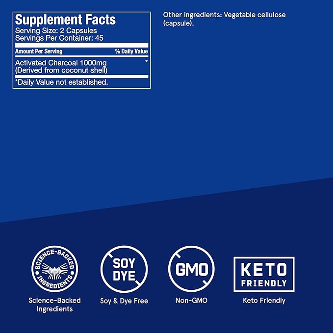 Bulletproof Coconut Charcoal Detox and Gas Relief Capsules, 90 Count, Sourced from 100% Coconut Shells, Activated Charcoal for Bloating Support