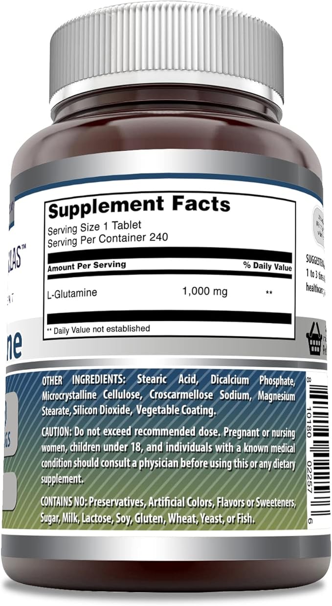 Amazing Formulas L-Glutamine Supplement | 1000 Mg Per Serving | 240 Tablets | Non-GMO | Gluten Free | Made in USA