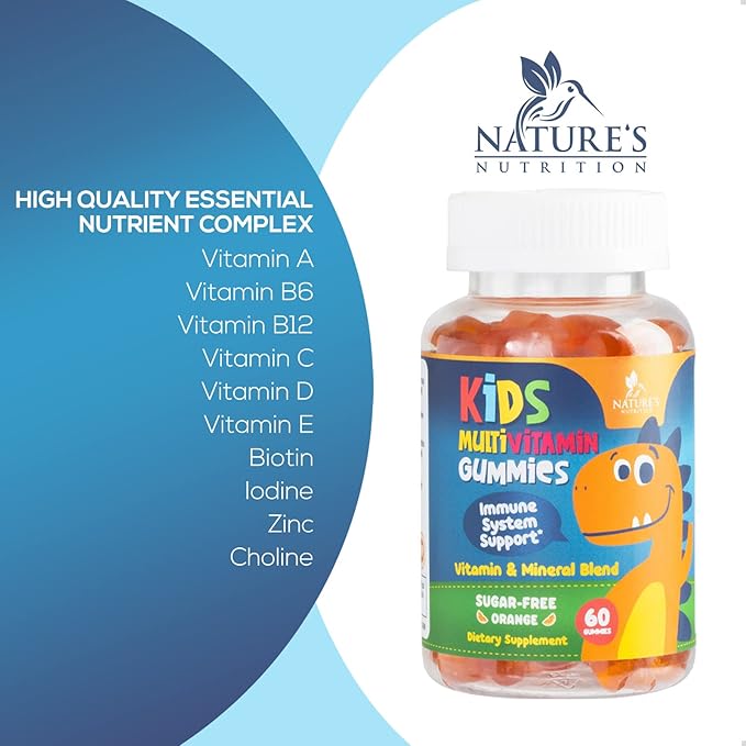 Multivitamin for Kids Gummies - Daily Kids Vitamins with Vitamin D3, C, B12, B6, A & Zinc for Immune Support, Chewable Multivitamin Gummy for Toddlers & Children, Orange Flavor, Non-GMO - 60 Gummies