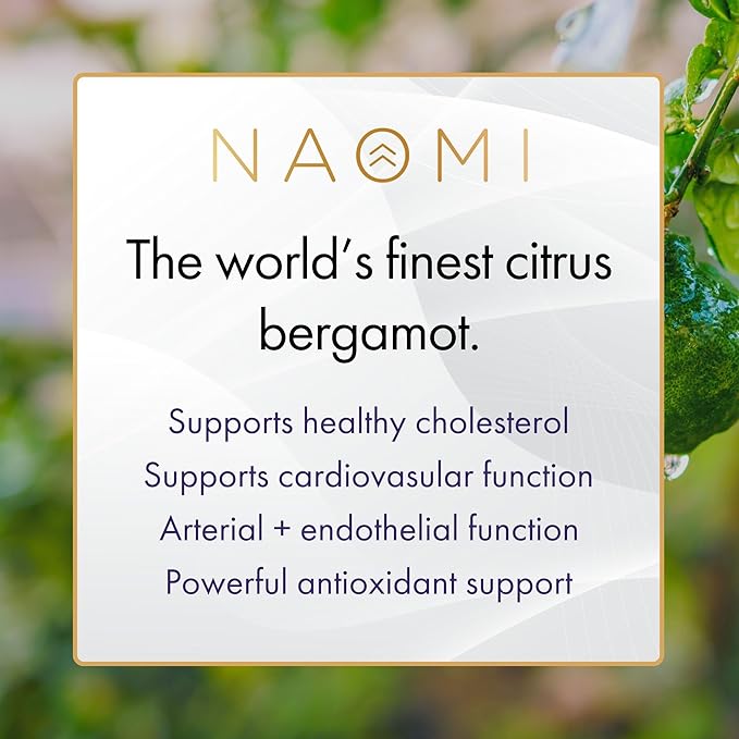 NAOMI Italian Citrus Bergamot 500mg Award-Winning Cardiologist Dvlpd to Support Healthy Cholesterol & Triglyceride Levels Already in Normal Range, w/ 7 Key Polyphenols, Bergamot, VIT C, 30-Day Supply