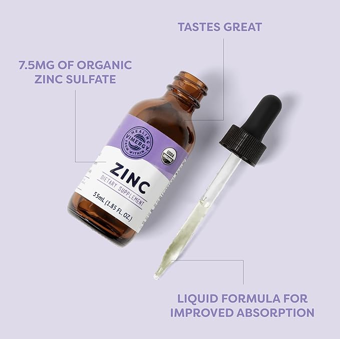 Vimergy Organic Zinc Supplements for Women & Men (7.5mg Liquid Zinc Per Serving) Fast-Absorbing Immune Support, Promotes Healthy Bones & Skin, USDA Certified Organic, Vegan, Up to 27 Servings (55 mL)