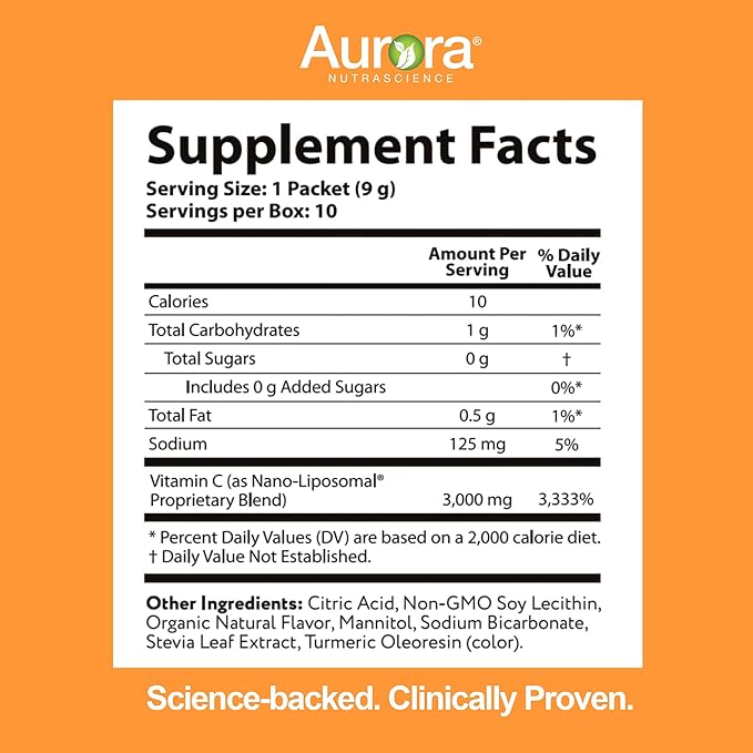 Aurora Nutrascience Micro-Pack Liposomal Vitamin C, Immune Support, 1,000 mg Per Serving, Gluten Free, Non-GMO, 30 Single Serve Packets, 21.7 oz