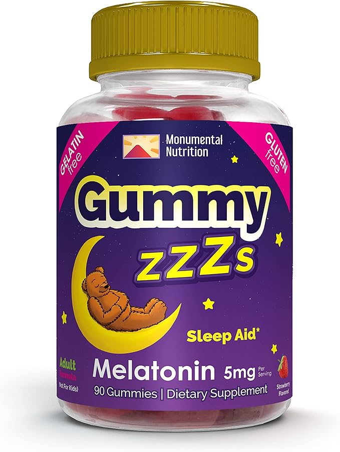 Gummy ZZZs Melatonin, Gelatin-Free, Drug-Free, Vegetarian, Vegan-Friendly, Halal Certified, Gluten-Free, Delicious Strawberry Flavor, Kosher-Friendly, For Adults, Men, Women, 90 count