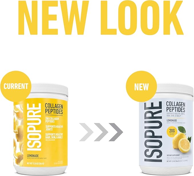 Isopure Collagen Peptides Powder, Promotes Hair, Nail, Skin and Joint Health, with Vitamin C and Biotin, Lemonade, 20g Collagen Peptides Per Serving, 11.36 Oz, 14 Servings (Packaging May Vary)