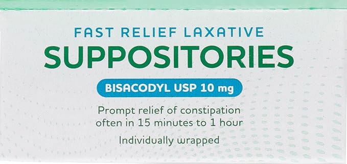 Rite Aid Fast Relief Laxative Suppositories, Bisacodyl USP, 10mg - 16 Count | Stimulant Laxative | Constipation Relief | Works in 15 Minutes to 1 Hour | Relief of Constipation | Laxative Suppository
