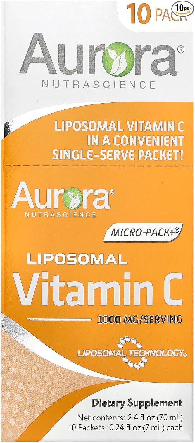 Aurora Nutrascience Micro-Pack Liposomal Vitamin C, Immune Support, 1,000 mg Per Serving, Vegan, Gluten Free, Non-GMO, 10 Single Serve Packets, Orange