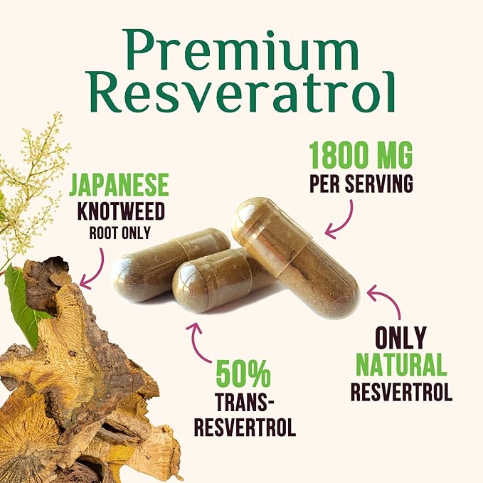 Resveratrol Supplement 1800mg - Extra Strength Antioxidants for Healthy Aging & Immune Support - Heart Health & Cellular Energy Support - Non-GMO, Bioavailable Trans-Resveratrol - 120 Vegan Capsules