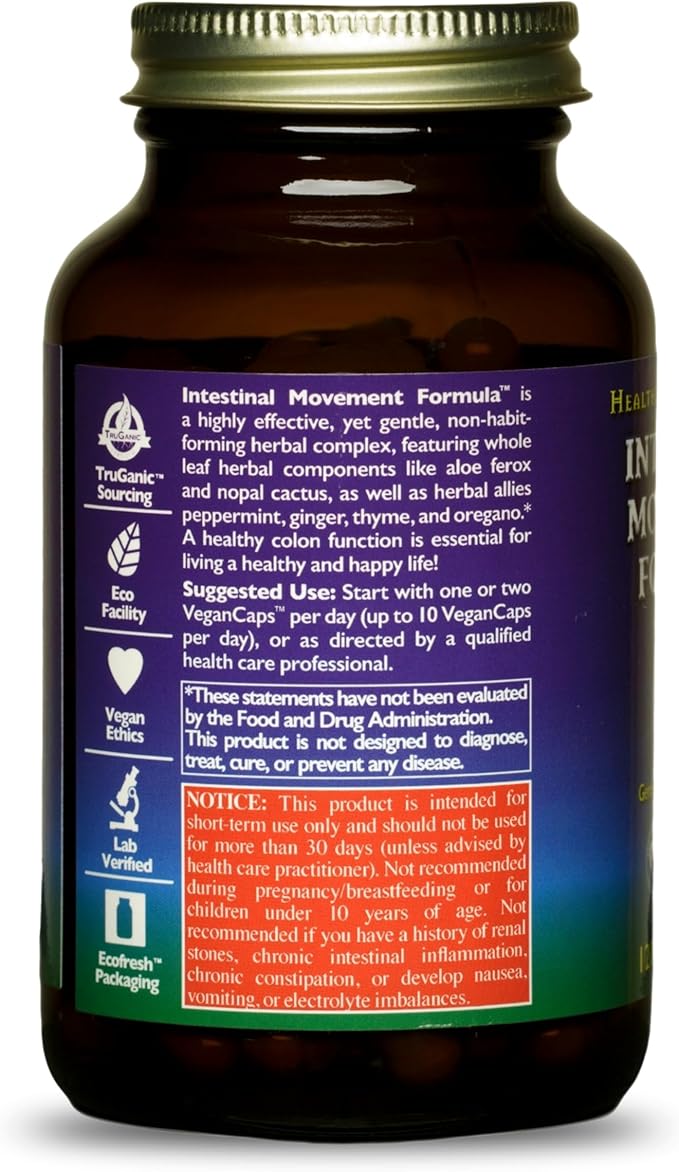 HealthForce SuperFoods Intestinal Movement Formula - Natural Laxative Supports Bowel Regularity - All-Natural Digestion Supplement to Support Constipation - Gluten-Free & Vegan - 120 Caps (Pack of 3)