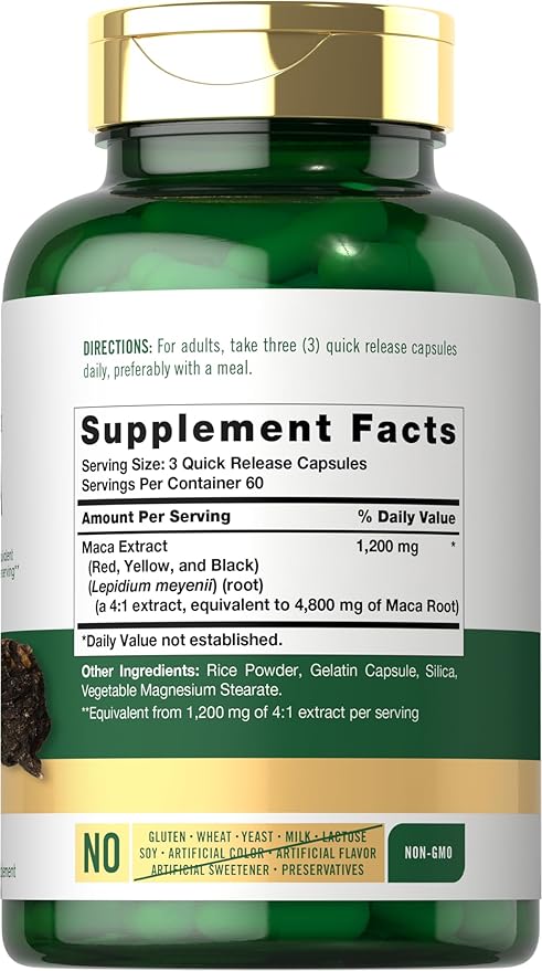 Carlyle Maca Root | Powder Capsules for Women & Men | 4800 mg | 180 Count | High Potency Extract | Non-GMO & Gluten Free Supplement