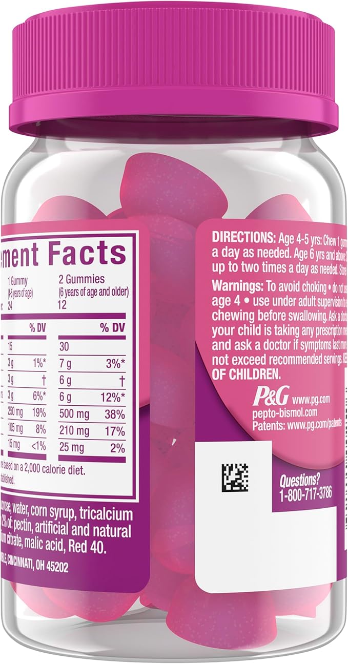 Pepto Kids Gummies, Helps Relieve Occasional Upset Stomach, Acid Indigestion, Sour Stomach and Heartburn, 24 Gummies