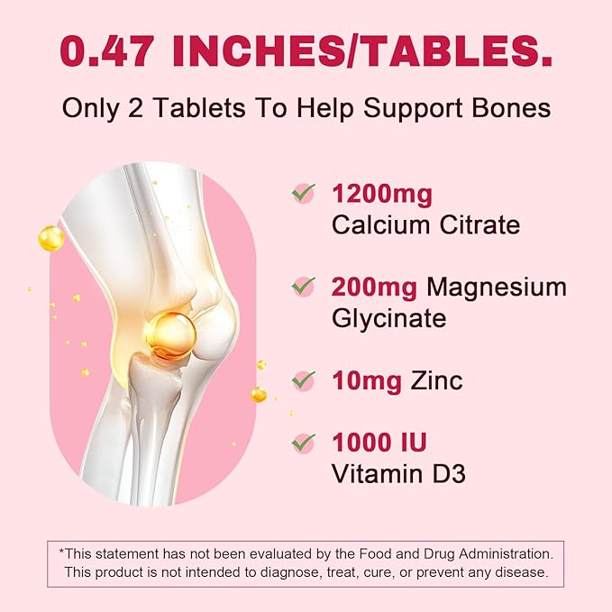 Calcium Citrate 1200 mg with Vitamin D3 Supplement for Women & Men, Calcium Magnesium Zinc D3 for Bone Muscle & Teeth Health - 120 Count - 60 Day Vegan Supply