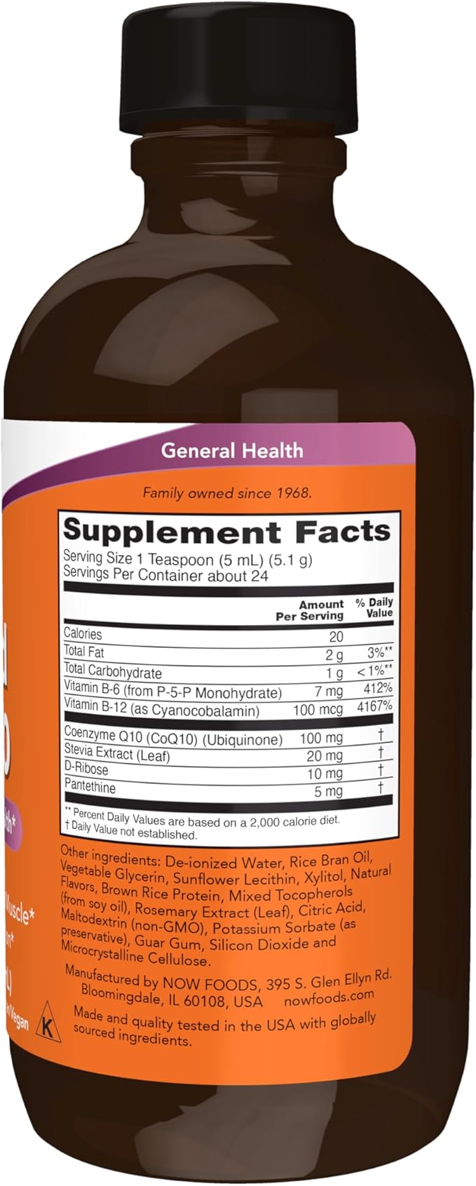 NOW Supplements, CoQ10 Liquid, 100 mg per Teaspoon, with Co-enzyme B Vitamins, Sweetened with Xylitol, 4-Ounce