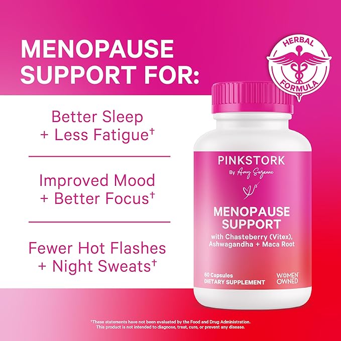 Pink Stork Menopause Supplements for Women - 9 Clinically-Studied Herbs for Perimenopause, Hot Flashes, and Hormone Balance - Ashwagandha, Vitex, Maca Root, Black Cohosh - 60 Capsules