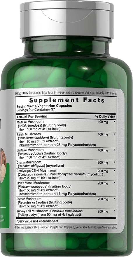 Horbäach Mushroom Complex Capsules | 150 Count | Non-GMO & Gluten Free Supplement | Reishi, Chaga, Lions Mane, Cordyceps, Maitake, Shiitake, Oyster and Turkey