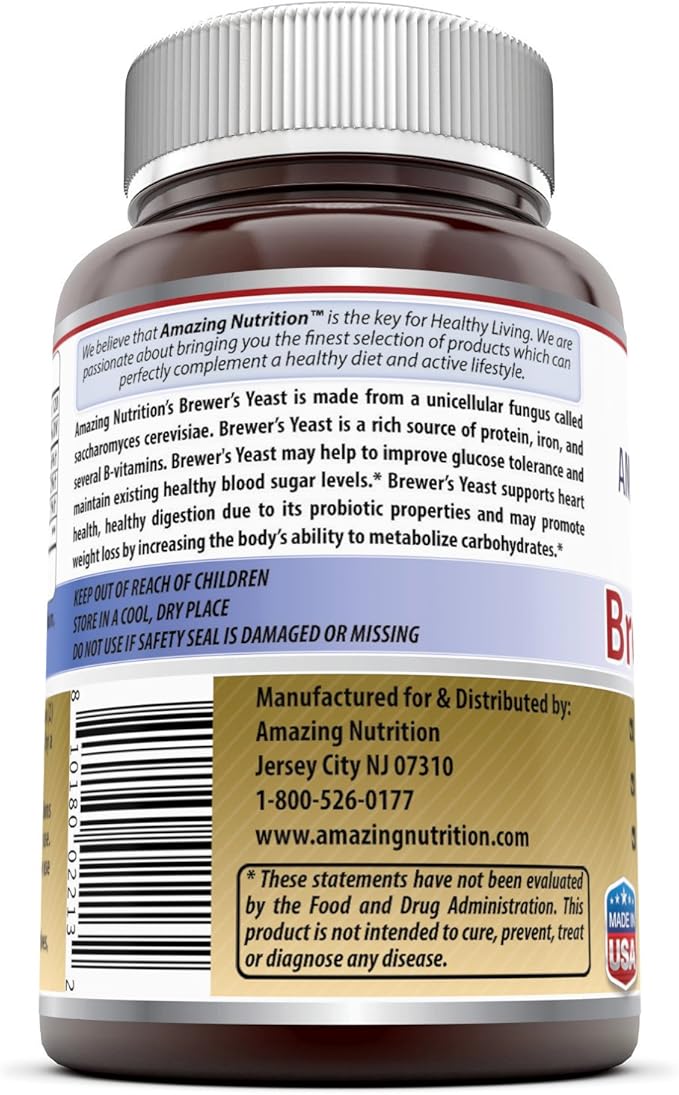 Amazing Nutrition Brewers Yeast Tablets - 7.5 Grain Capsule 500mg 240 Tablets - Supports Healthy Digestion * Promotes Heart Health