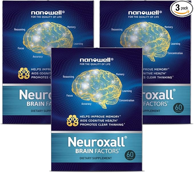 Neuroxall Brain Health Supplement for Enhanced Cognitive Function and Mental Clarity, Astaxanthin, Ginkgo Biloba Extract, Antioxidant - 60 Softgels X 3 Boxes for 3 Months (180 Count)