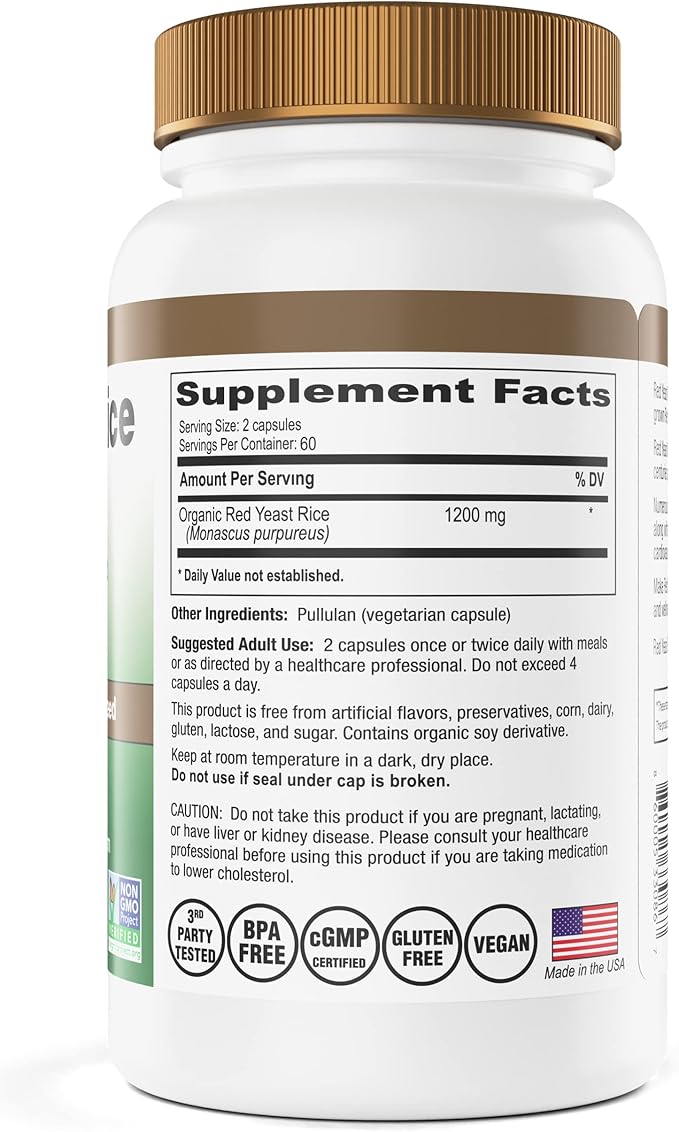 Made with 600 mg Organic Red Yeast Rice - IP6 International - 120 Vegetarian Capsules