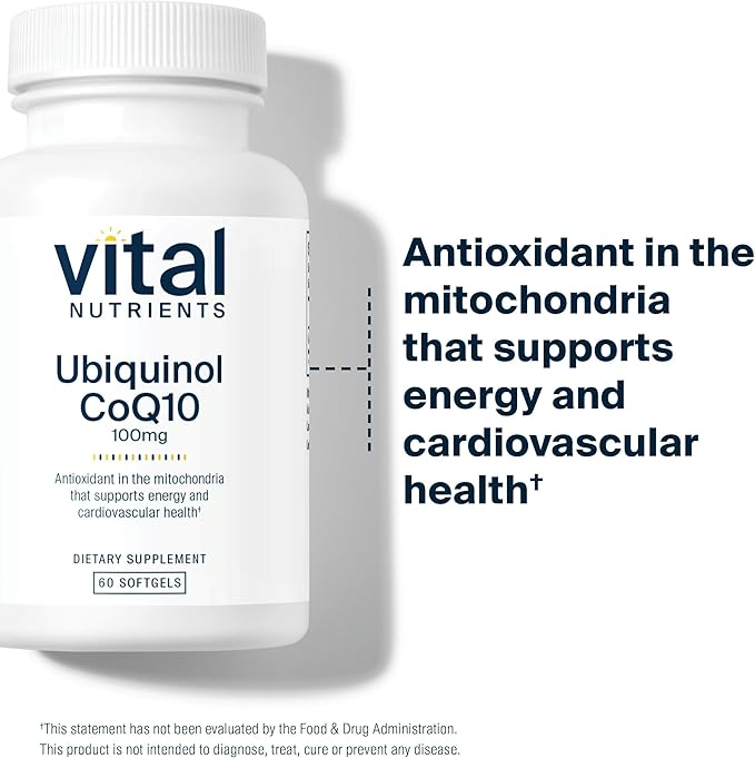 Vital Nutrients Ubiquinol CoQ10 100mg | Activated Form of Coenzyme Q10 | Potent Antioxidant to Support Cardiovascular and Brain Health* | Gluten and Dairy Free | 60 Vegetarian Softgels