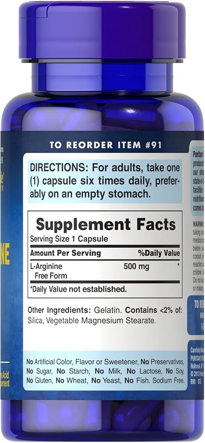 Puritan's Pride L-Arginine 500 mg, Heart Health Support, 100 Count