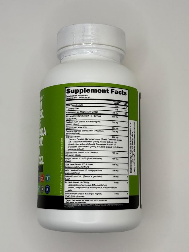 Clean Nutraceuticals Slippery Elm Psyllium Husk Pre Probiotic Digestive Gut Health Supplement with Aloe Vera Cascara Sagrada Marshmallow Root DGL Licorice Senna Extract