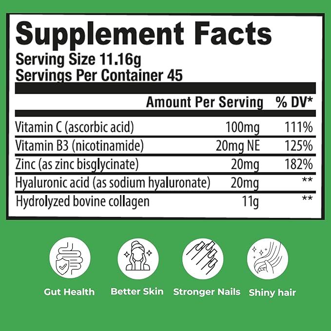 Collagen Peptides Powder – Hydrolyzed Bovine Collagen with Vitamin C, Hyaluronic Acid, Zinc & B3 – Type 1 & 3 Unflavored Protein Powder for Women & Men Hair, Skin, Nails, Joints 45 Servings