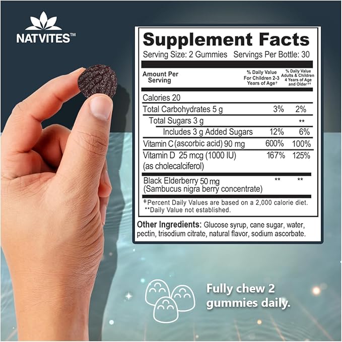 Black Sambucus Elderberry Gummies for Kids – Immune Support Supplement with Vitamin C and Vitamin D3 for Immunity Boost – Vegetarian, Non-GMO, Gluten Free, Nut and Dairy Free – 120 Gummies (Pack of 1)