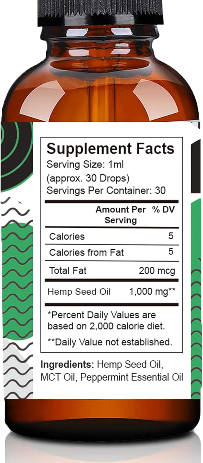Pure Wellness Organic Hemp Seed Oil (2 Oz), Peppermint Flavor, High Potency 30,000 mg - Non-GMO, Vegan
