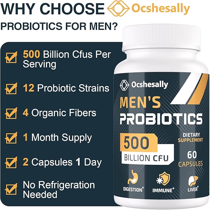 Probiotics for Men, 500 Billion CFUs & 12 Strains Mens probiotic, with Turmeric, Cranberry, Goji - Probiotics for Digestive Health, Gut, Immune & Bloating, Prostate & Urinary Tract Health, 120 Capsule