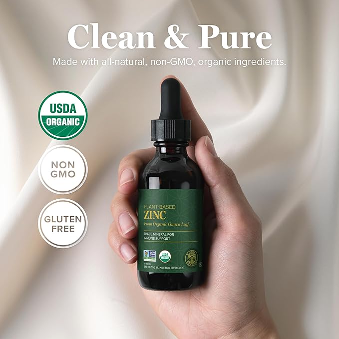 Global Healing USDA Organic Zinc Supplements Liquid - Pure Vitamin Drops for Immune System Boost, Hormone Balance, and Healthy Aging - Natural, Vegan-Friendly, Non-GMO, Organic Zinc Vitamins (2 Fl Oz)