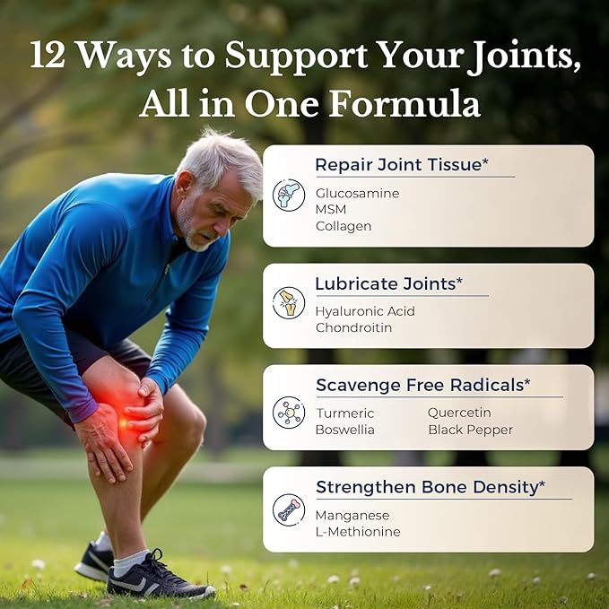 Vitalitown Glucosamine Chondroitin MSM | Collagen, Boswellia, Turmeric, Hyaluronic Acid, Bromelain | Triple Action+ Formula | 12 Move-Freely Ingredients | 90 Tablets, No Shellfish