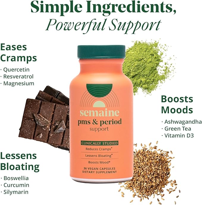 PMS & Period Relief - Menstrual Cramp Relief: No More Period Cramps, Mood Swings, or Bloating. PMS Supplement for Happy Hormones and Period Relief. (40 Count)