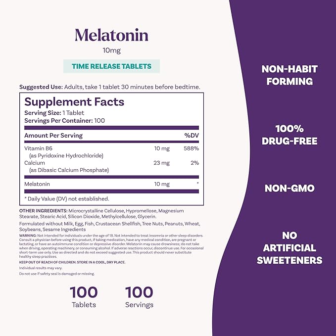 Natrol Melatonin 10mg Tablets, Advanced Sleep Dietary Supplement for Restful Sleep, 100 Melatonin Time Release Tablets, 100 Servings