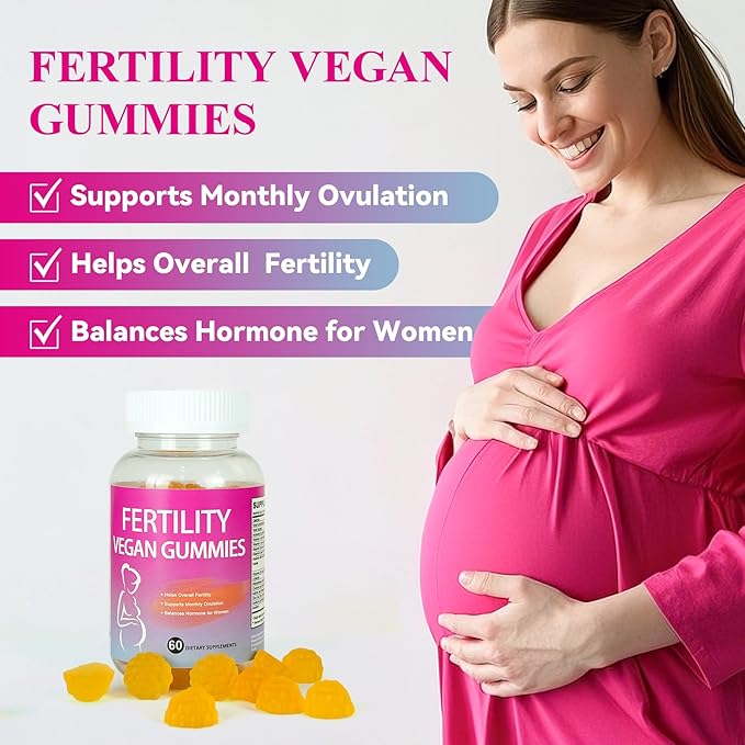 Fertility Gummies for Women to Get Pregnant Fast, Folic Acid Conception Gummies to Boost Fertility for Her, 60 Count Fertility Vitamin Gummy Support Hormone Balance, Ovulation & Period Cycle